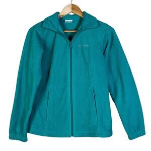 Columbia Fleece Jacket Womens S Teal Blue Full Zip High Neck Outdoor Cozy Winter